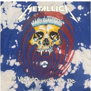 Metallica Bleach-Splatter Skull Tee - Blue/White/Yellow